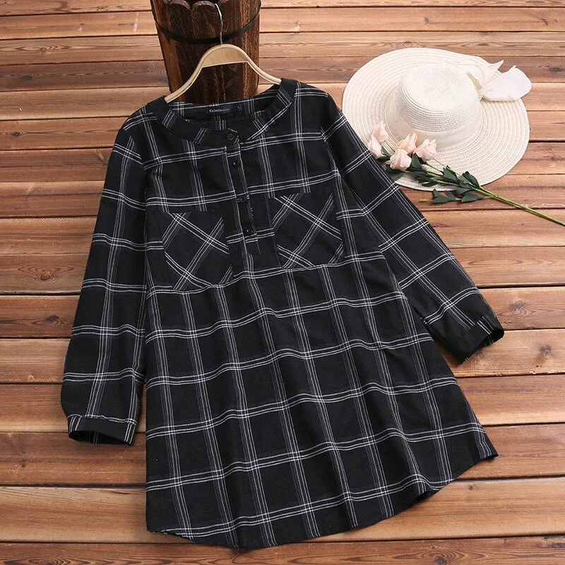 2019 Autumn Winter Women Plaid Shift Dress Casual Long Sleeve Fashion Check Elegant Mini Shirt Dresses Ladies Outwear Vestidos