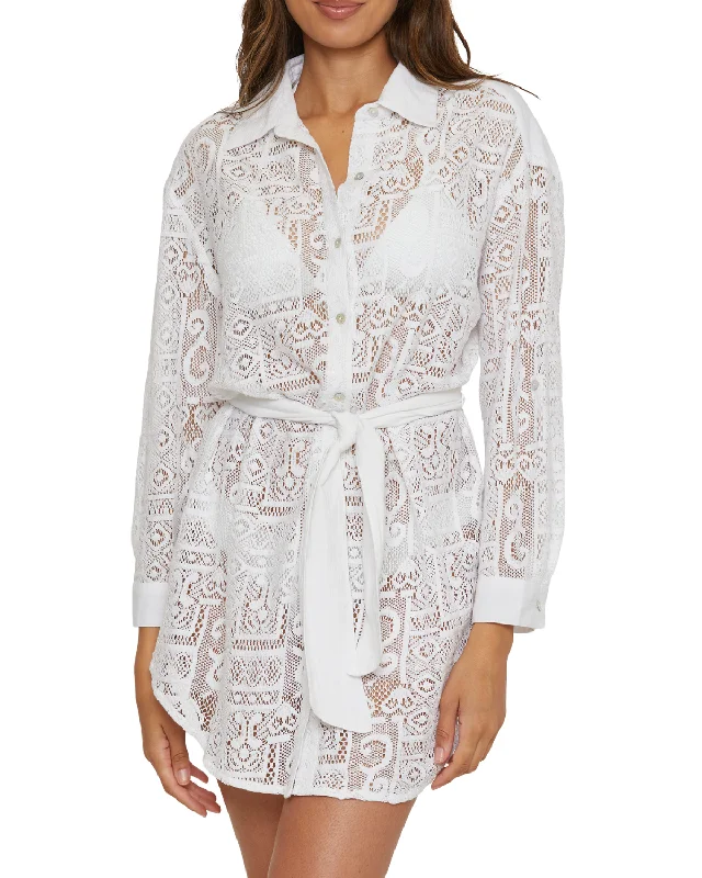 2024 Becca by Rebecca Virtue Gauzy & Lace Crochet Shirt Dress - 3961471