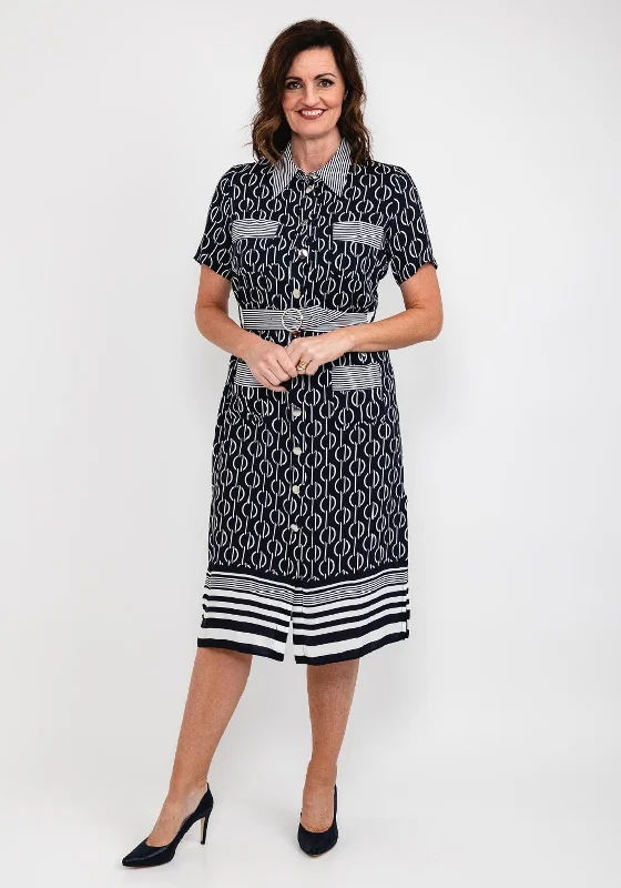 Badoo Chain & Stripe Print Shirt Dress, Navy & White