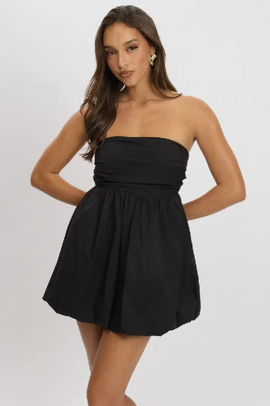 Black Bubble Mini Dress Strapless