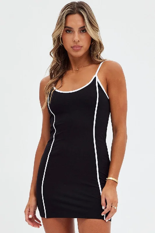 Black Mini Dress Sleeveless Bodycon Binding Detail