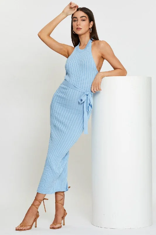 Blue Bodycon Dress Maxi Knit