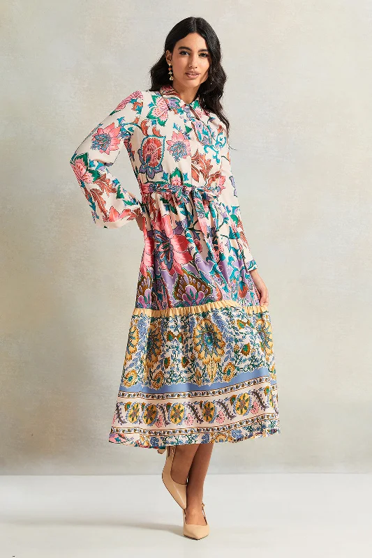 Women Cream Printed Dress