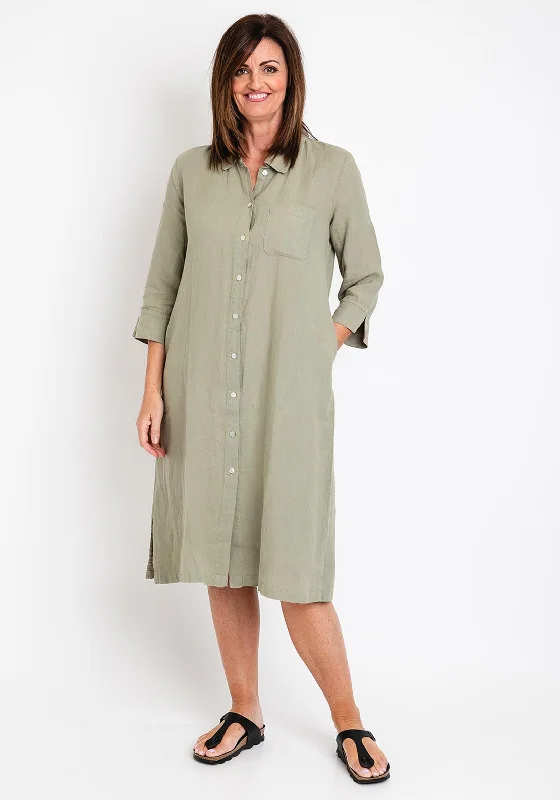 Dolcezza Linen Tunic Shirt Dress, Khaki