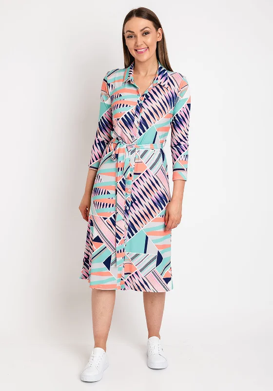 Anonymous Patterned Midi Shirt Dress, Mint Multi