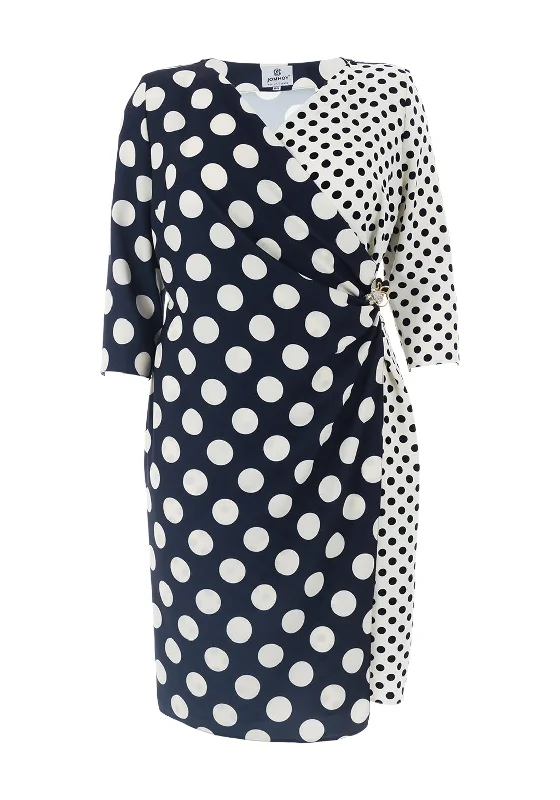 Jomhoy Rocio Polka Dot Wrap Dress, Navy & Cream