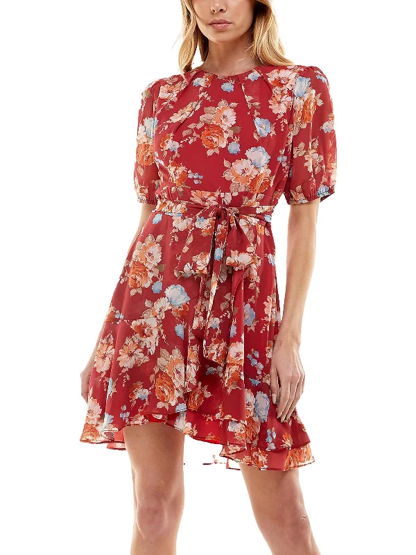 Juniors Womens Floral Mini Fit & Flare Dress