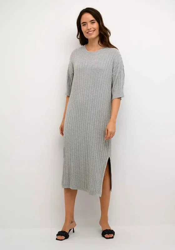 Kaffe Lola Ribbed Midi Dress, Grey