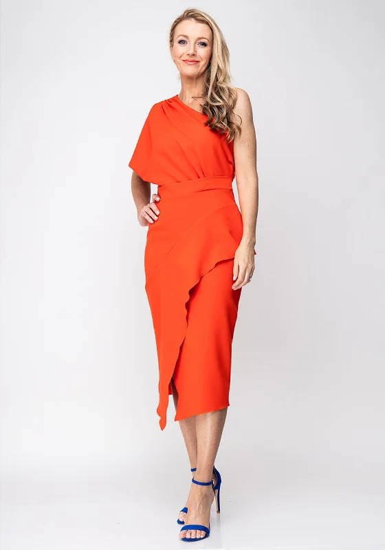 Kevan Jon Tera One Shoulder Wrap Dress, Coral Orange