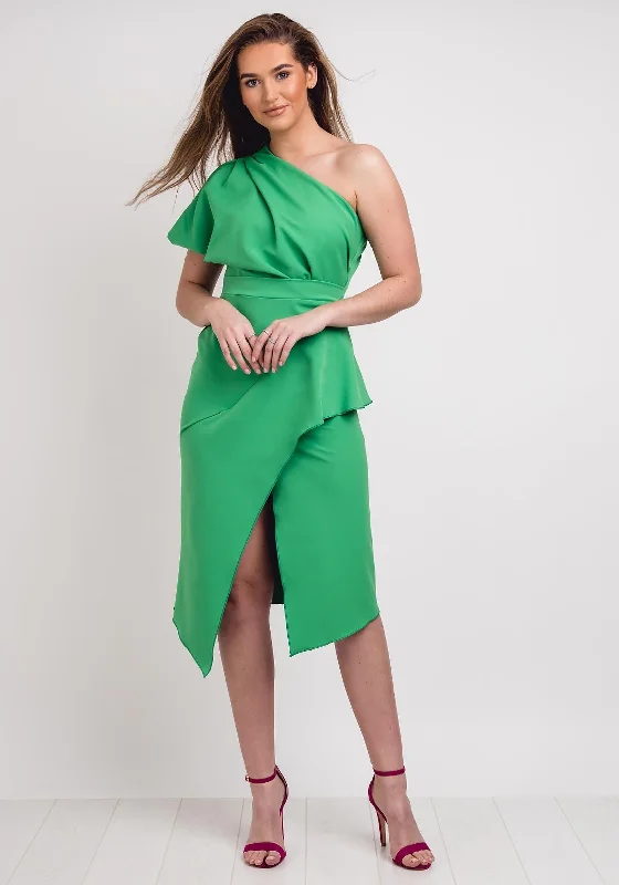 Kevan Jon Tera One Shoulder Wrap Dress, Emerald Green