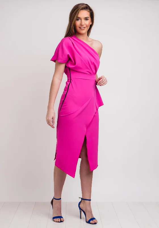 Kevan Jon Tera One Shoulder Wrap Dress, Fuschia Pink