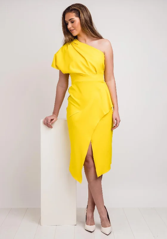 Kevan Jon Tera One Shoulder Wrap Dress, Yellow