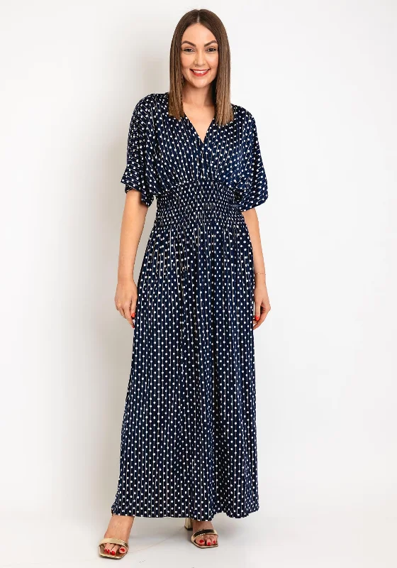 Serafina Collection One Size Polka Dot Maxi Dress, Navy