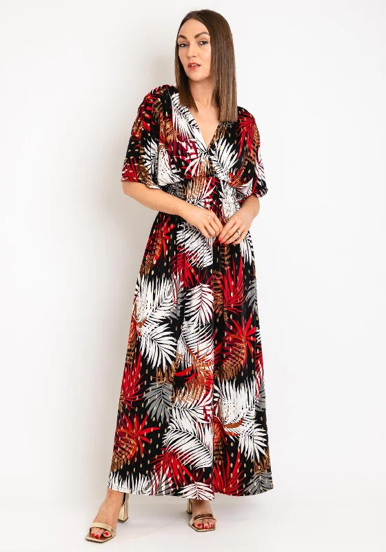 Serafina Collection One Size Leaf Print Maxi Dress, Black