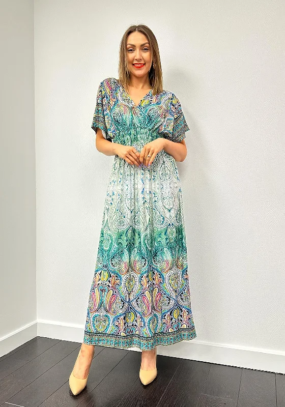 Serafina Collection One Size Paisley Maxi Dress, Teal