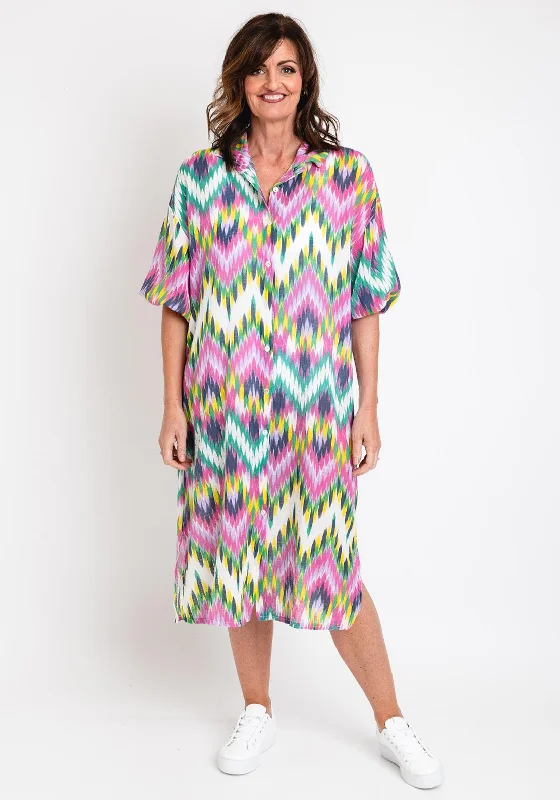 Serafina Collection One Size Textured Print Shirt Dress, Pink Multi