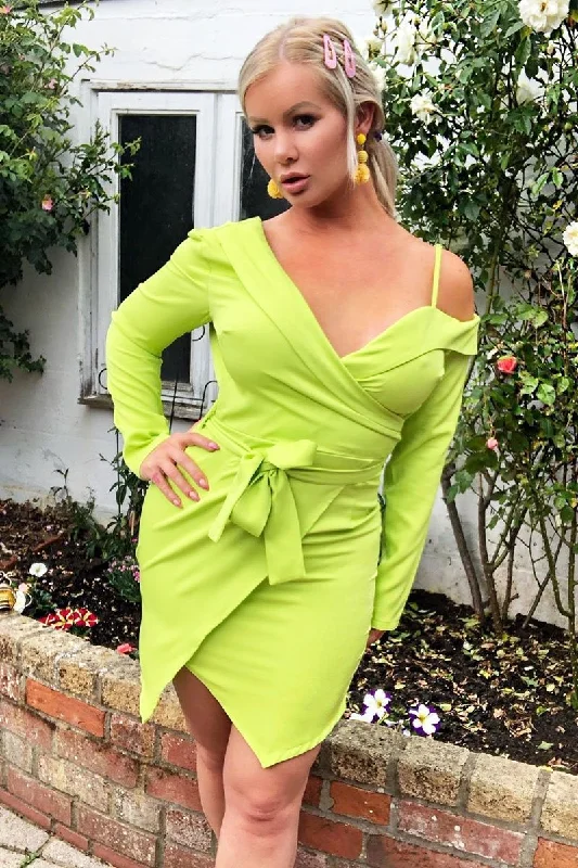 Lime Off The Shoulder Bodycon Blazer Dress - Halia