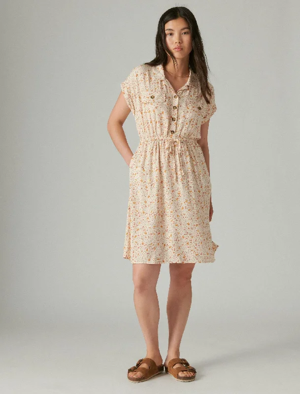 Lucky Brand Women's Printed Short Sleeve Shirt Dress