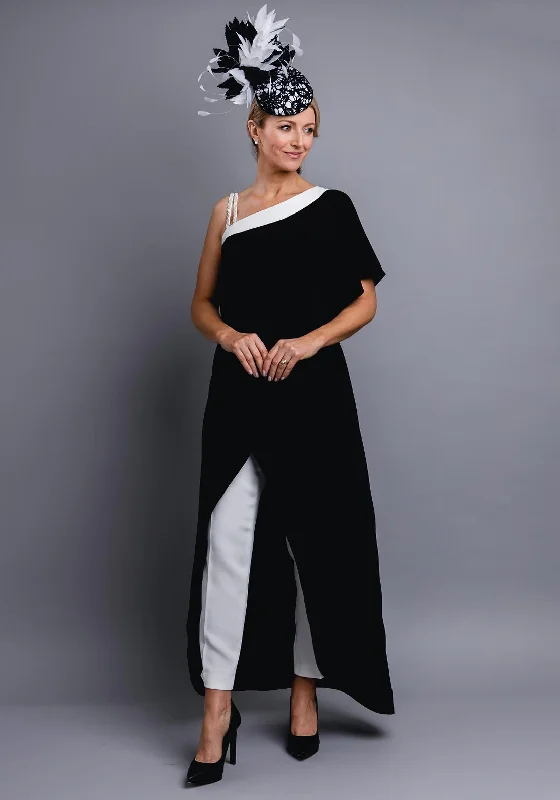 Luis Civit Wrap Dress & Trouser Outfit, Black & White