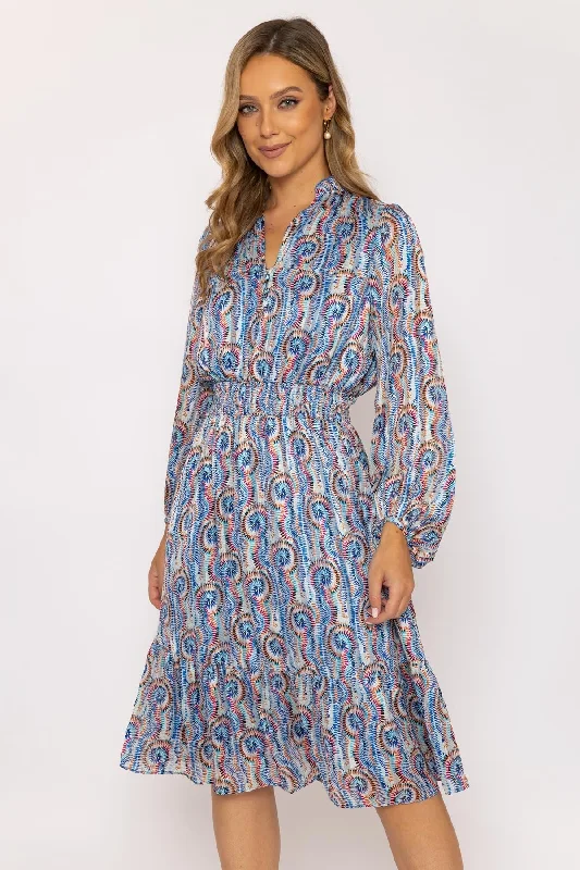 Mia Midi Dress in Blue Multi Print