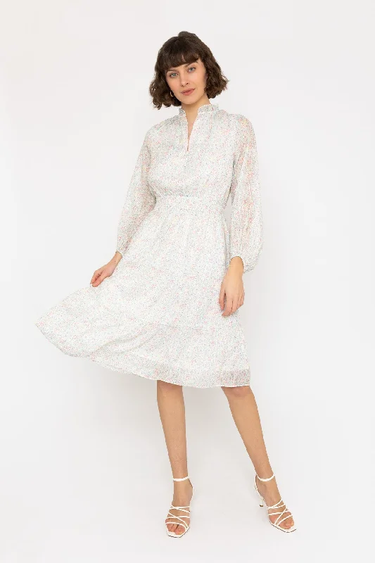 Mia Midi Dress in White Print