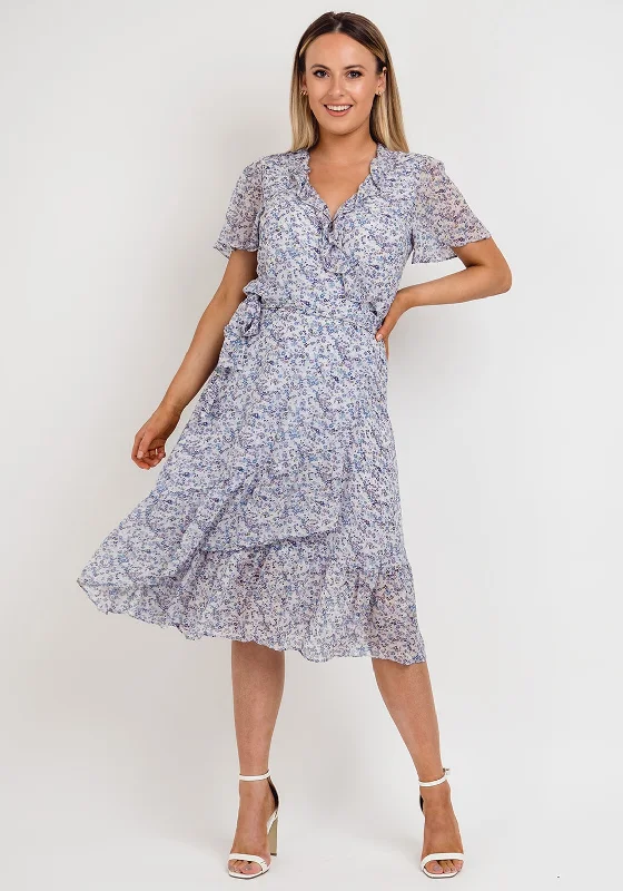 MICHAEL Michael Kors Frilled Floral Wrap Dress, Lilac