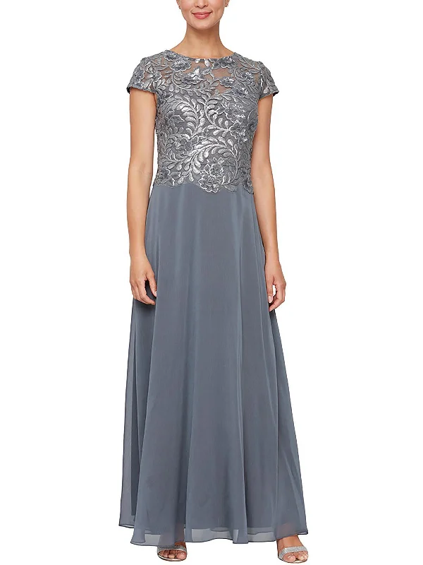 Petites Womens Embellished Maxi Evening Dress