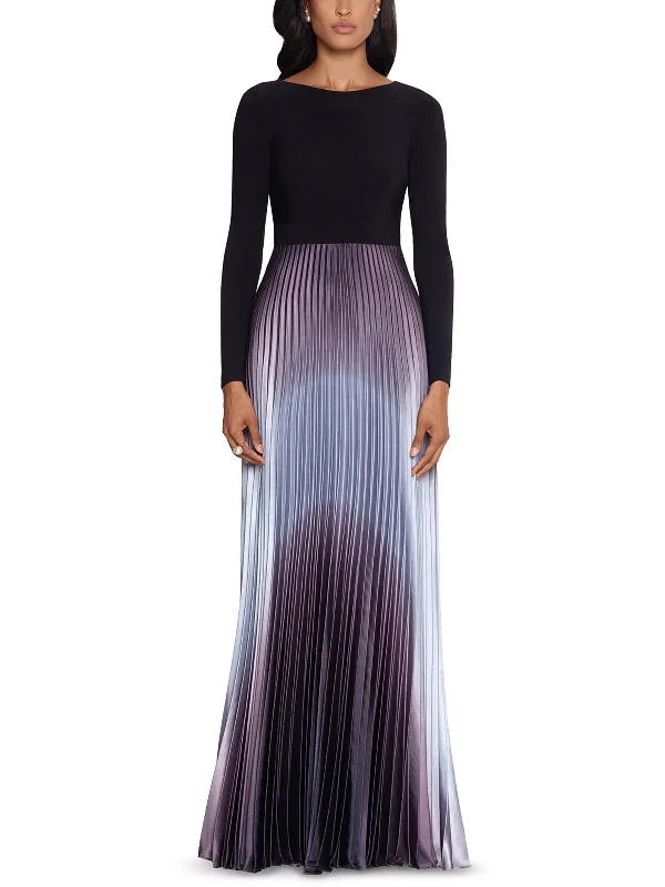 Petites Womens Ombre Pleated Evening Dress