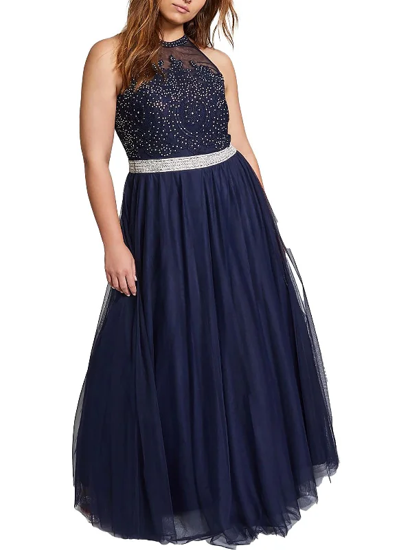 Plus Womens Embellished Juniors Evening Dress