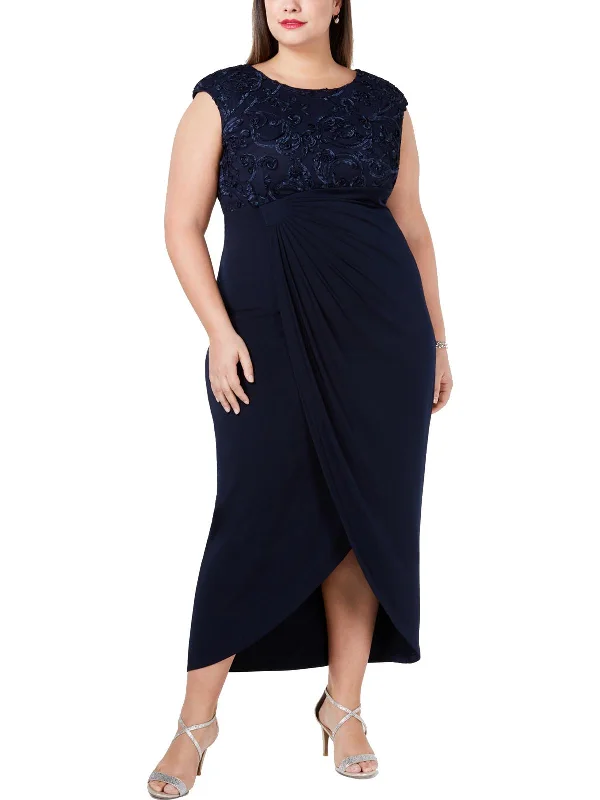 Plus Womens Faux Wrap Soutache Evening Dress