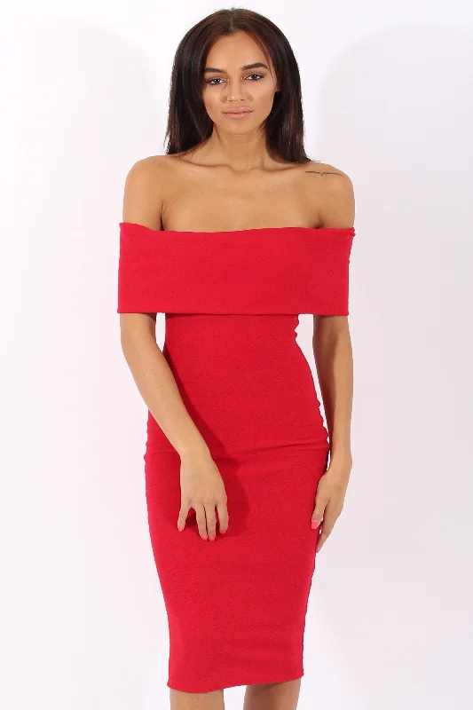 Red Bardot Frill Open Back Midi Dress - Trish