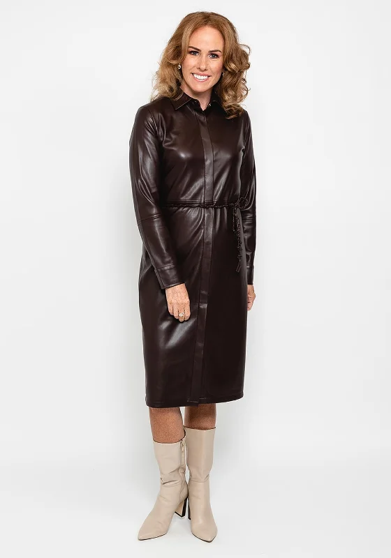 Rino & Pelle Stacey Faux Leather Shirt Dress, Dark Oak