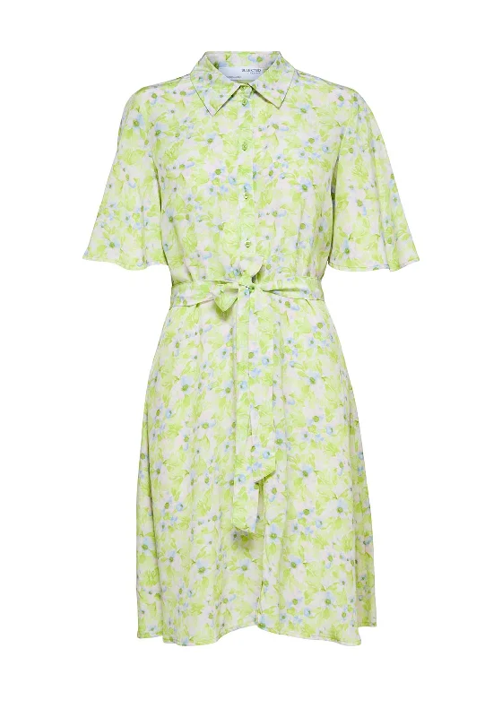 Selected Femme Teresa Floral Mini Shirt Dress, Sharp Green