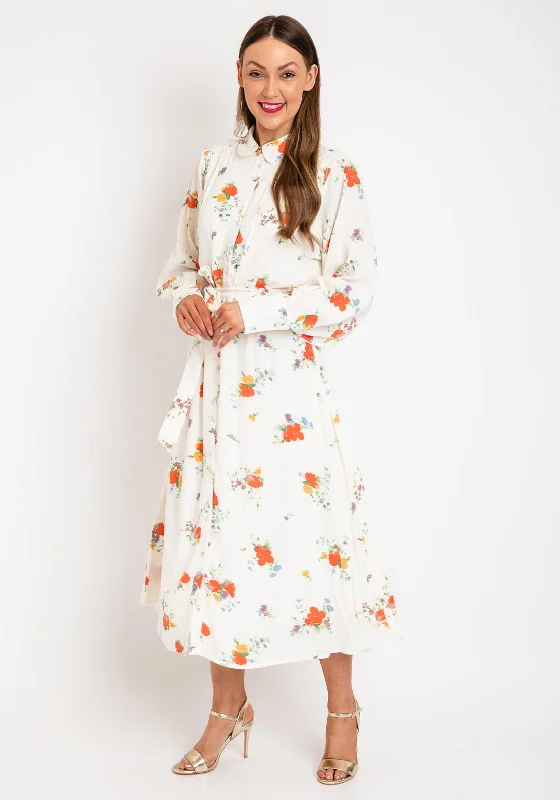 Selected Femme Walda Flora Midi Shirt Dress, Cream