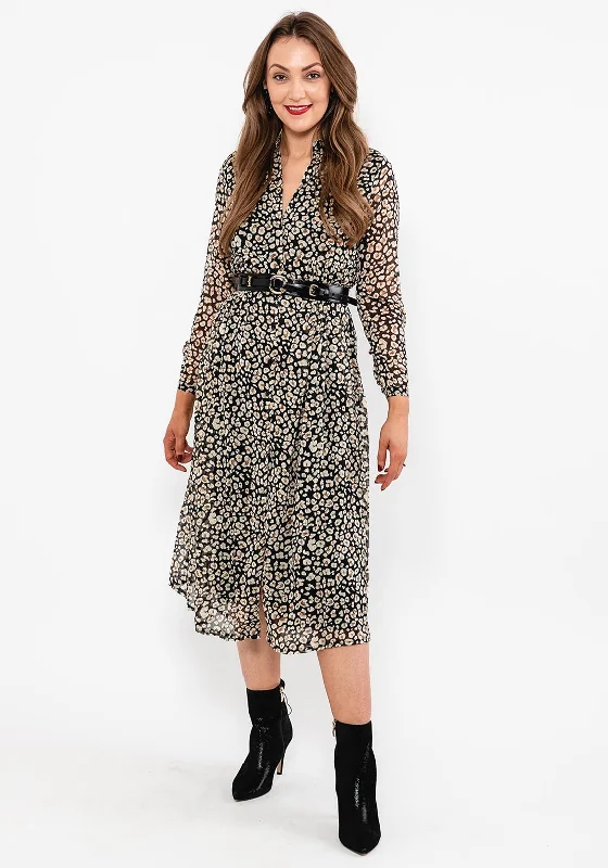 Seventy1 Leopard Print Midi Shirt Dress, Black Multi