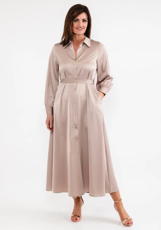 Seventy1 Satin Maxi Shirt Dress, Taupe