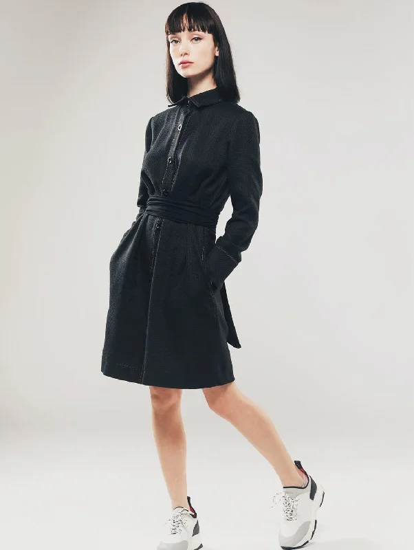 Organic Cotton Structured Shirt Dress | Black