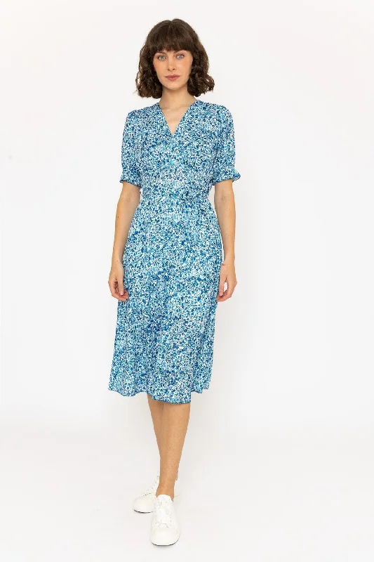 Short Sleeve Sinead Navy Midi Dress