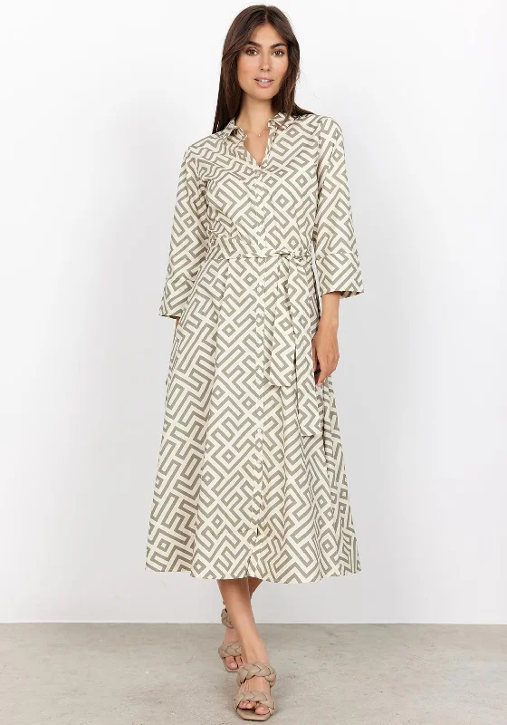 Soyaconcept Kirsty Maze Print Shirt Dress, Dusty Green