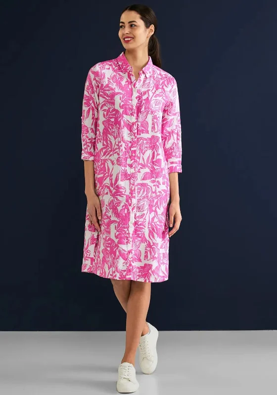 Street One Leaf Print Shirt Dress, Pink