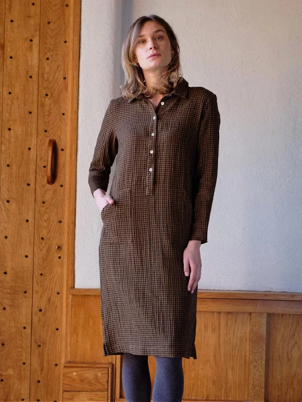 Tara Cotton Shirt Dress | Khaki Check