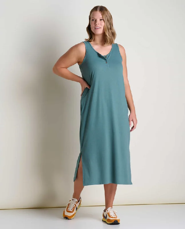 Women's Piru Henley Midi Tank Dress - Silver Pine