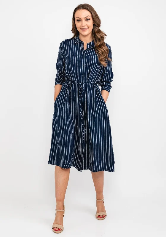 Tommy Hilfiger Womens Stripped Rope Print Midi Shirt Dress, Navy