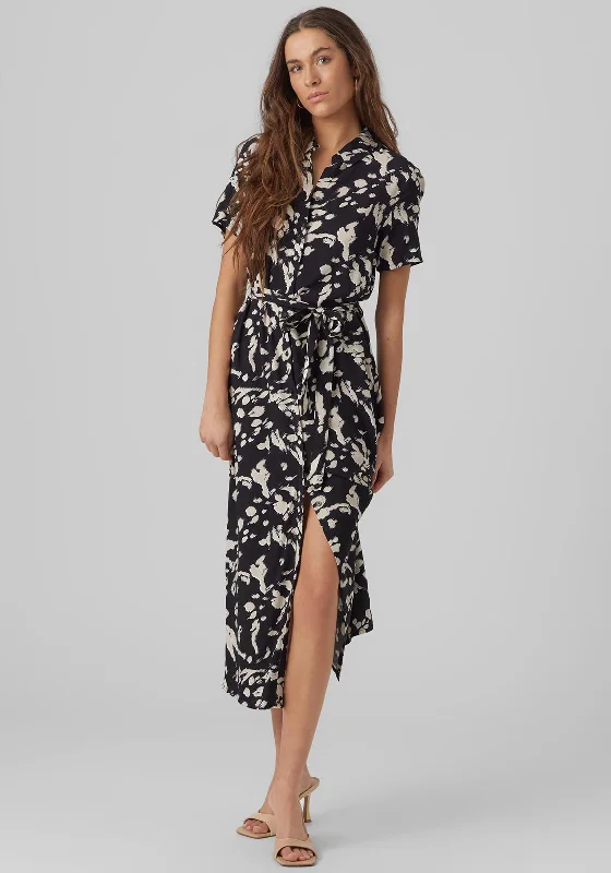 Vero Moda Abstract Print Maxi Shirt Dress, Black