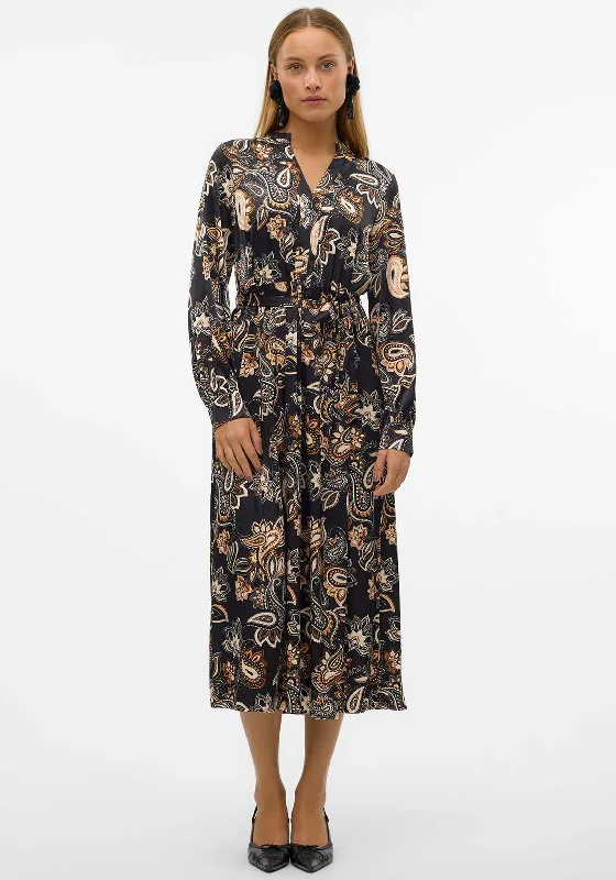 Vero Moda Thor Paisley Print Midi Dress, Black