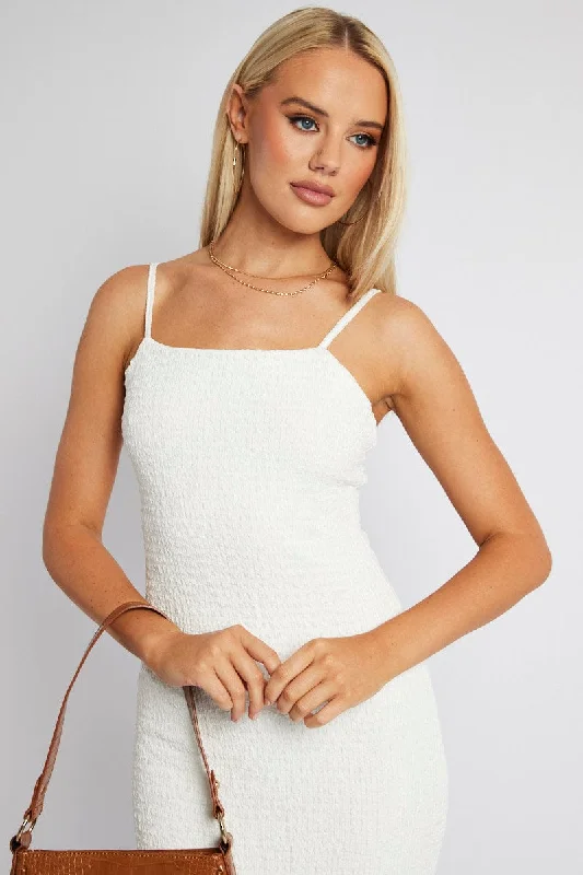 White Bodycon Dress Maxi Textured Fabric