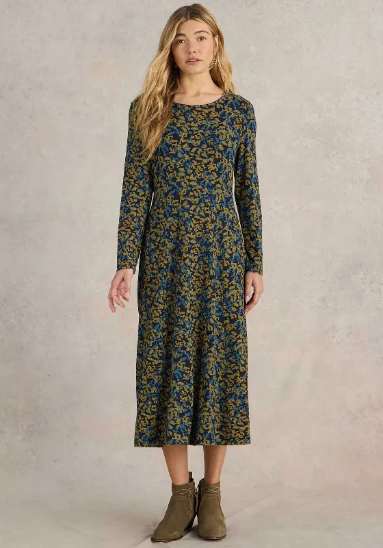 White Stuff Madeline Floral Jersey Midi Dress, Navy