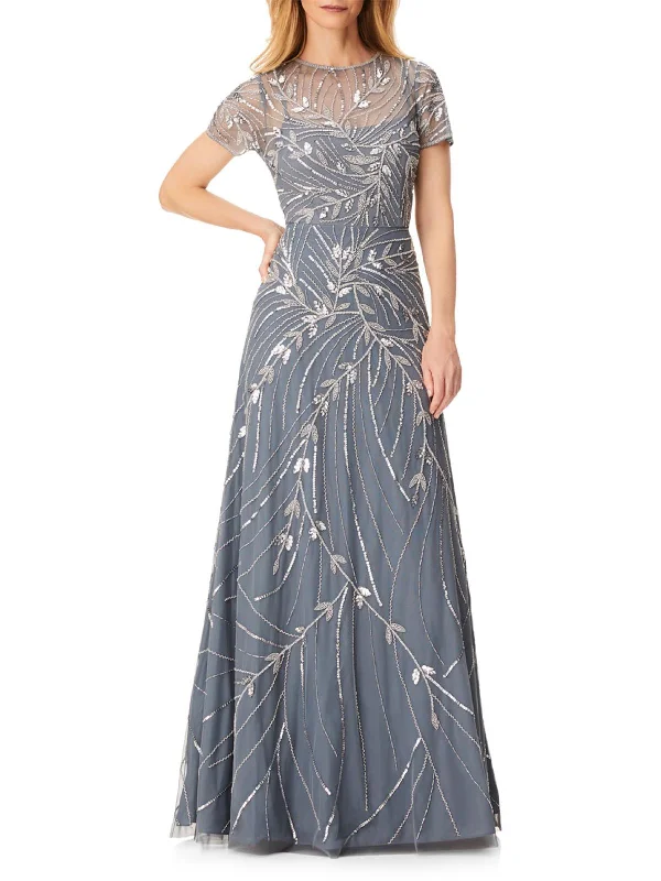 Womens Beaded Full Length Evening Dress