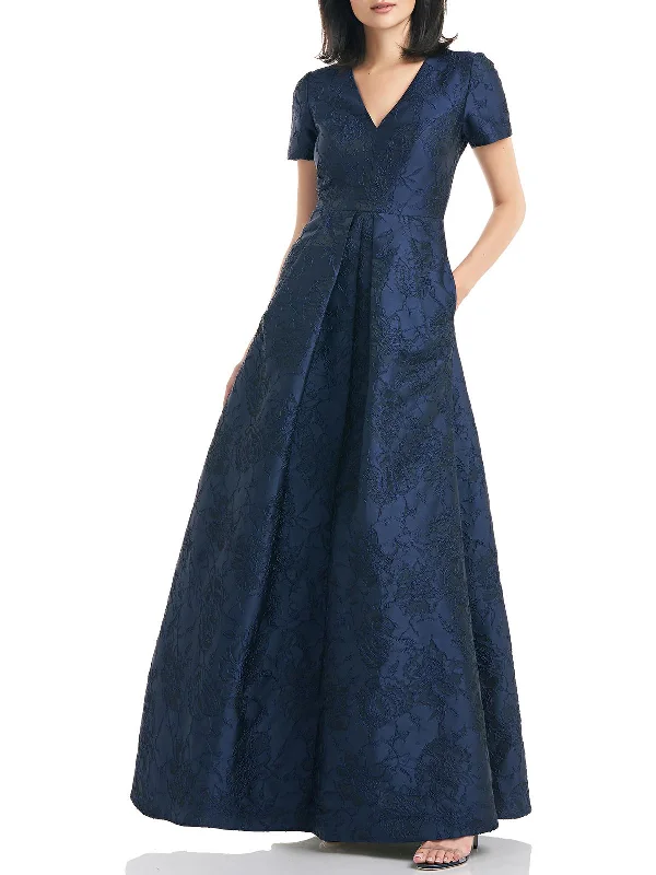 Womens Brocade Maxi Evening Dress