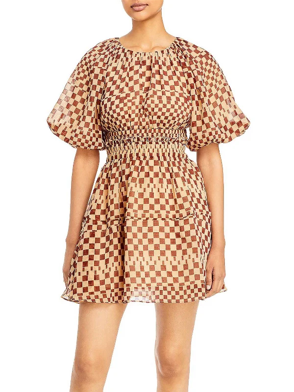 Womens Checkered Fit & Flare Dress